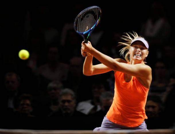 In her first tournament back on tour, Sharapova safely advanced to the quarterfinals, her first since the Australian Open last year. Photo credit: Adam Pretty/Getty Images.