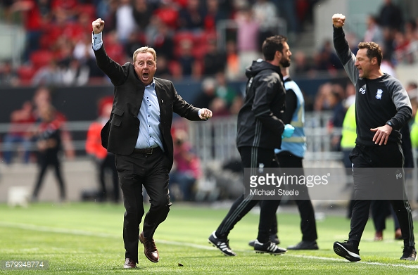 Harry Redknapp celebrates keeping Birmingham up on the final day. (picture: Getty Images / Michael Steele)