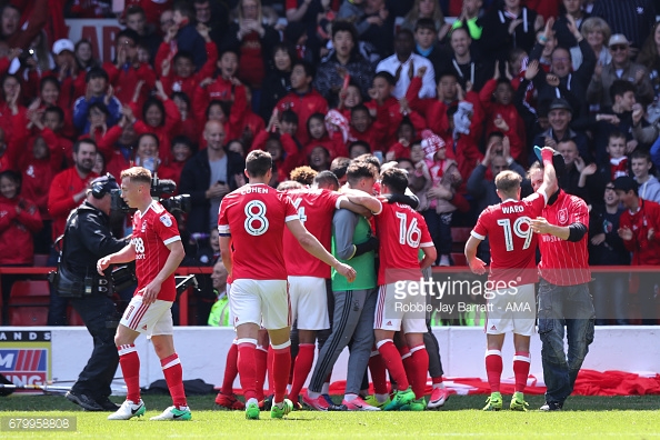 Forest players celebrate scoring against Ipswich in crucial clash. (picture: Getty Images / Robbie Jay Barratt - AMA)