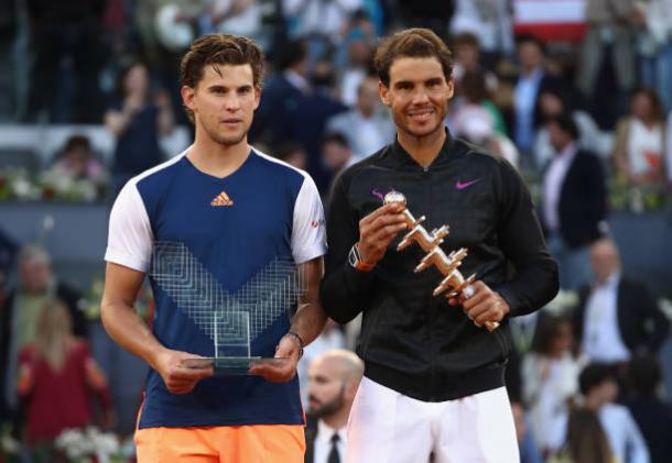 Dominic Thiem and Rafael Nadal after the final in Madrid, which the Spaniard won 7-6, 6-4 (Getty/Julian Finney)