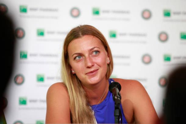 A delighted Kvitova speaking to the media at the French Open on the same day she confirmed her participation at the tournament. Photo credit: Antoine Gyori/Getty Images.