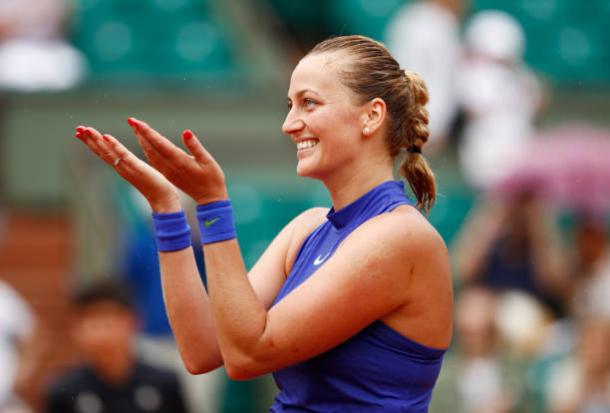 Kvitova celebrates her win in the first round of the French Open last month. Photo credit: Adam Pretty/Getty Images.