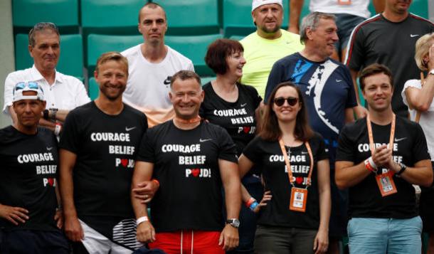 Kvitova's player box cheer her on during her match against Boserup at the French Open. Photo credit: Adam Pretty/Getty Images.