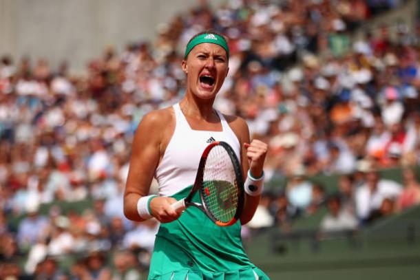 Mladenovic during her fourth round win at the French Open against Garbine Muguruza (Getty/Clive Brunskill)