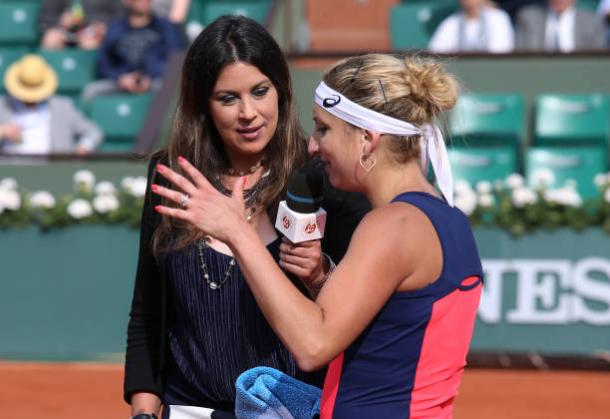 Bartoli interviews Timea Bacsinszky at the French Open this year (Getty/Jean Catuffe)