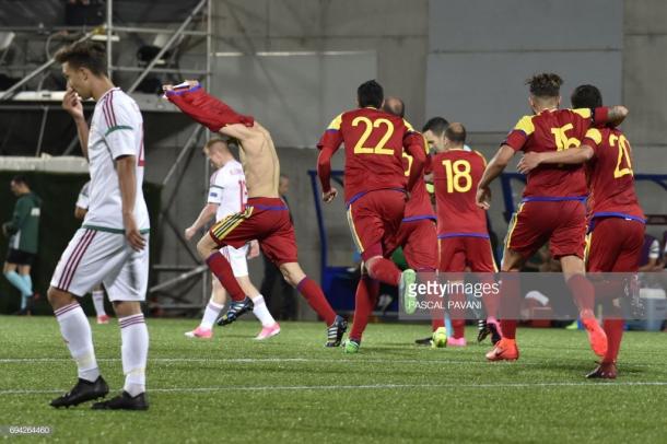Jugadores de Andorra celebrando la victoria ante Hungría | Foto: Getty Images