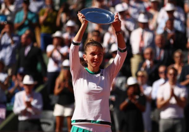 Simona Halep with her runner-up plate after losing the French Open final (Getty/Clive Brunskill)