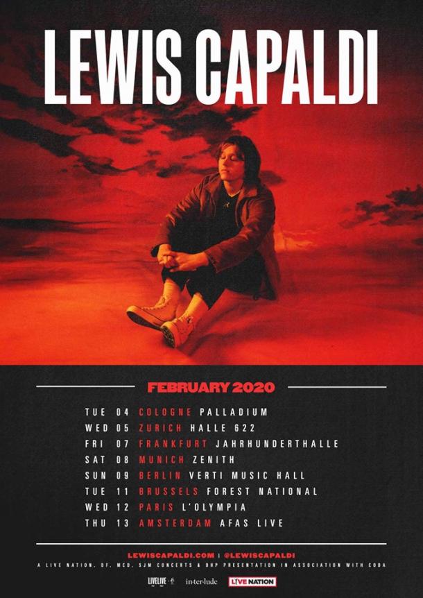 Official poster of Lewis Capaldi's European Tour 2020