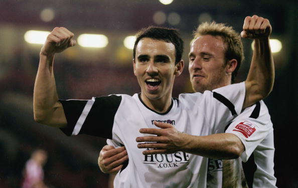 A much younger looking Leon Britton celebrates scoring for Swansea back in 2007. (Photo: Jamie McDonald/Getty Images)