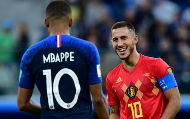 Mbappe y Hazard en el mundial de Rusia. AFP