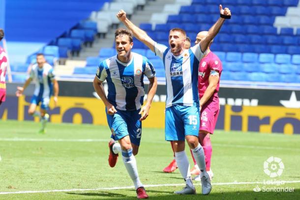 Jugadores del Espanyol celebrando un gol. Fuente: La Liga