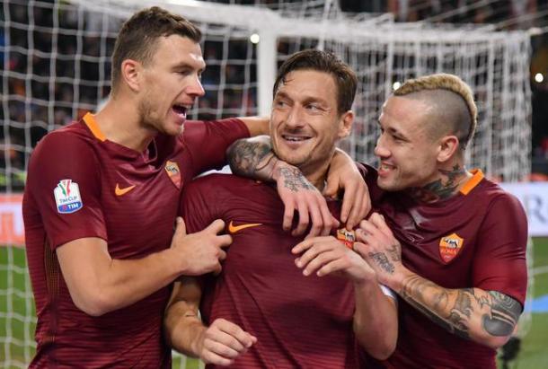 L'esultanza di Totti dopo il gol. Foto:ANSA