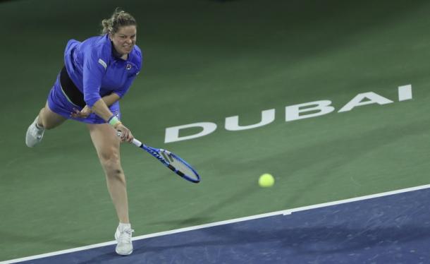 Clijsters serves during her first match back on tour in eight years in Dubai/Photo: Kamran Jebrieli/Associated Press