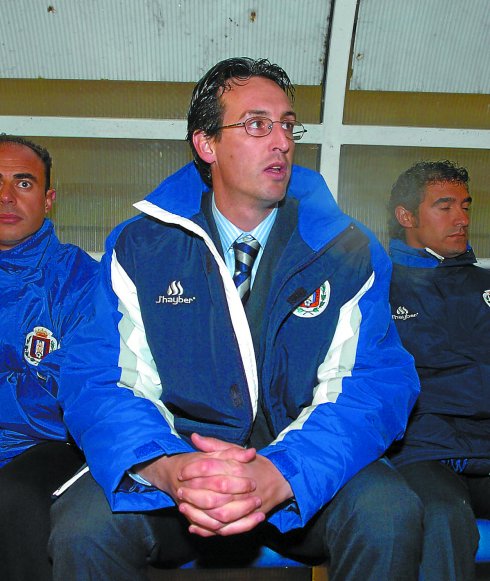Unai Emery, entrenador del Lorca Deportiva en su mejor época. Imagen: sevillismoenvena.com