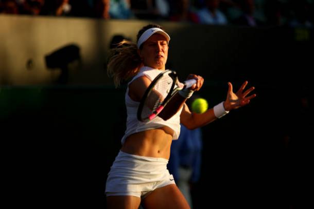 Bouchard in action at Wimbledon earlier this year (Getty/Clive Brunskill)