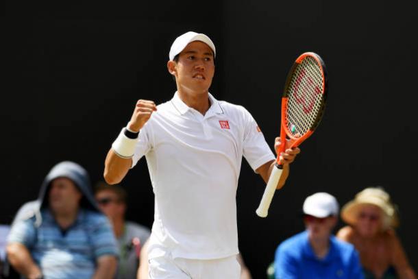 Kei Nishikori in action at Wimbledon (Getty/Shaun Botterill)