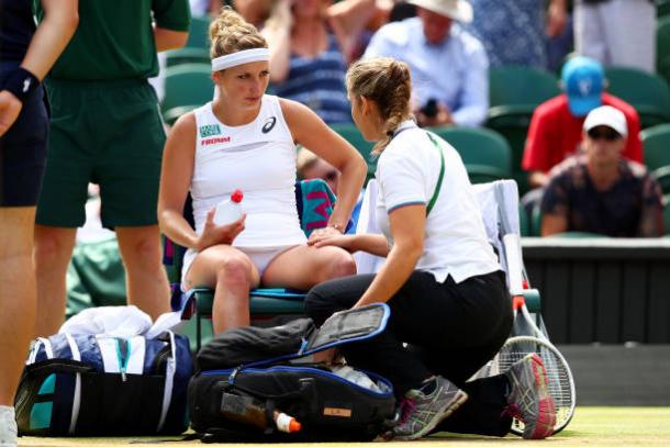 Bacsinszky received treatment for a thigh issue at Wimbledon (Getty/Clive Brunskill)