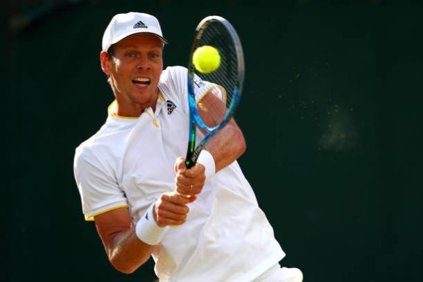 Tomas Berdych in action during his five-sets win over Dominic Thiem (Getty/Clive Brunskill)