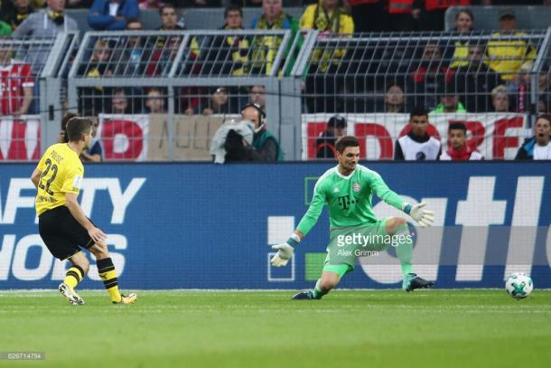 Pulisic opens the scoring for Dortmund.  | Photo: Getty/Alex Grimm/Bongarts.