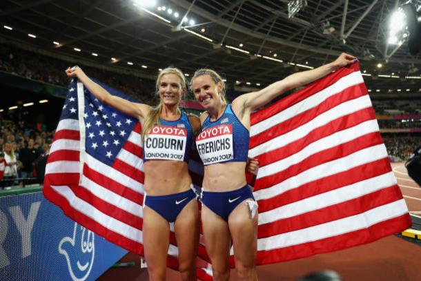 Coburn and Frerichs celebrate their performances after the race (Getty/Michael Steele)