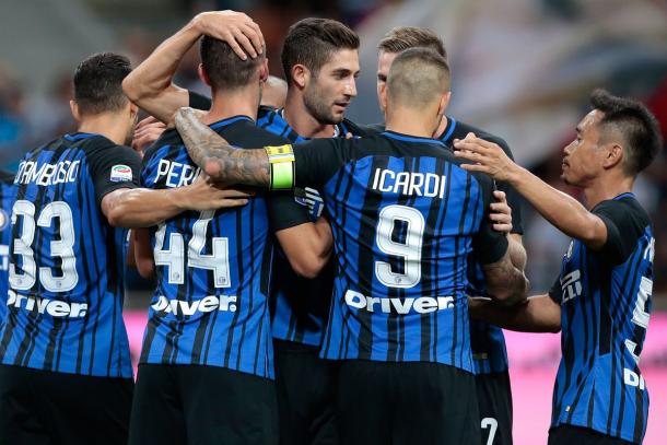 Los neroazurri celebran uno de los tres goles ante la Fiorentina. / Foto: inter.it