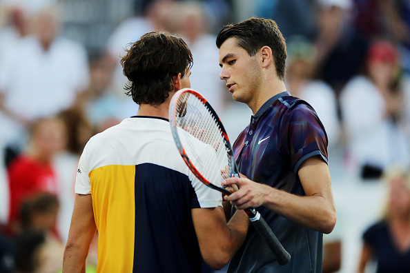 Dominic Thiem and Taylor Fritz at the net after their second round match at the US Open. (Getty Images/Elsa)
