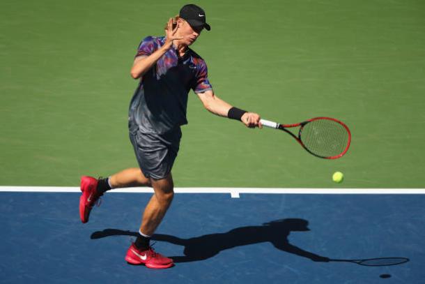 Shapovalov in action today (Getty/Clive Brunskill)