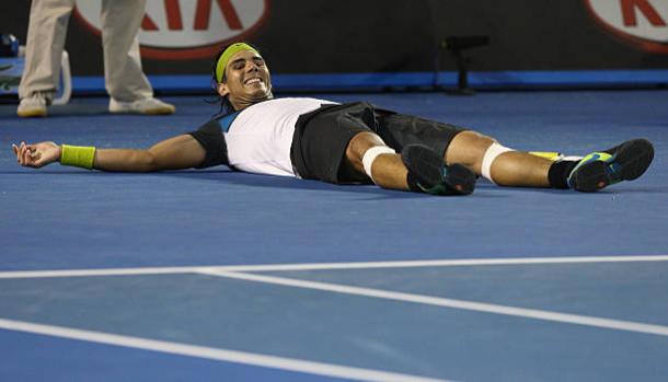 Nadal celebrates winning the Australian Open title in 2009 (Getty/Quinn Rooney)
