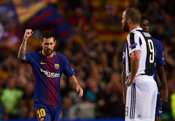 Messi comemora seu primeiro gol contra Buffon (Foto: Manuel Queimadelos Alonso/Getty Images)