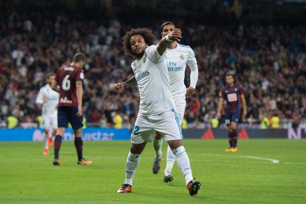 L'esultanza di Marcelo dopo il terzo gol del Real Madrid