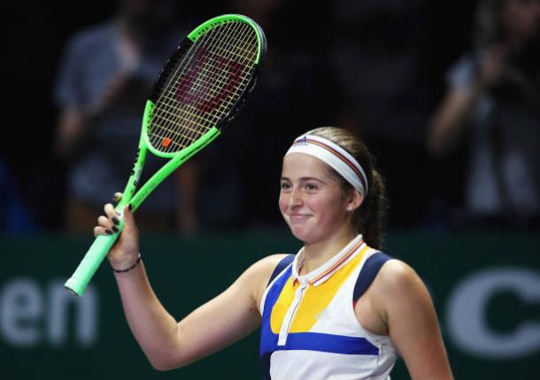 Jelena Ostapenko at the WTA Finals in Singapore (Getty/Matthew Stockman)