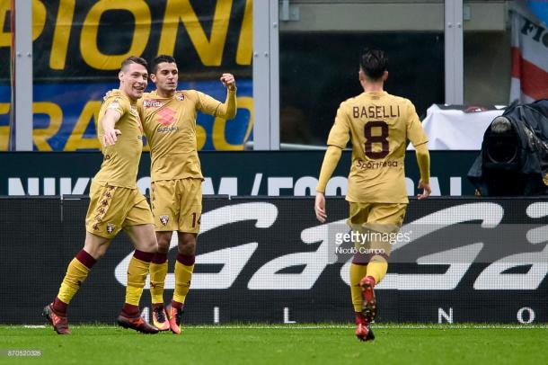 Belotti, Falque y Baselli celebrando un gol ante el Inter. / Foto: gettyimages