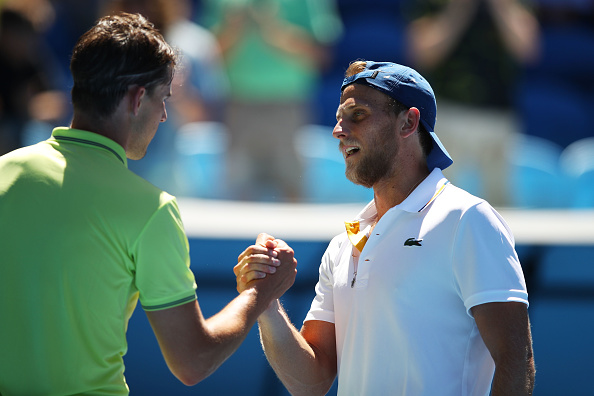 A nice embrace at the net as Dominic Thiem is congratulated by Denis Kudla (Photo: Mark Kolbe/Getty Images)