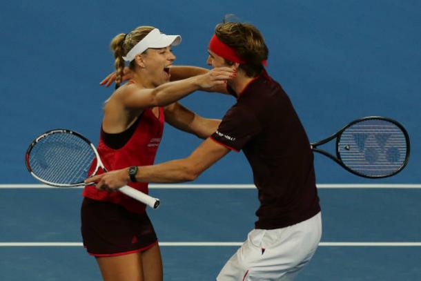 Kerber and Zverev celebrate securing their place in the final after beating Australia (Getty/Will Russell)