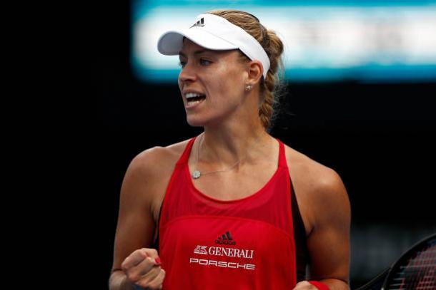 Kerber in action during her first match at the Sydney International (Getty/Zak Kaczmarek)