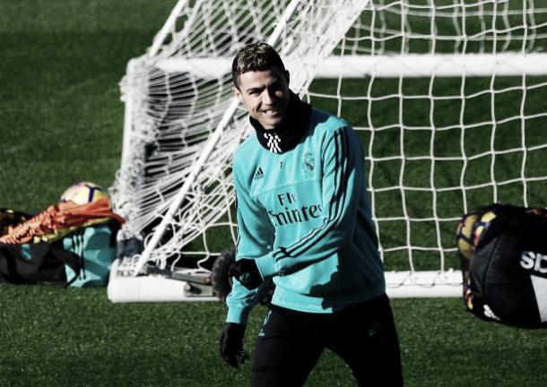 Cristiano Ronaldo no último treino do Real Madrid | Foto: Pierre-Philippe Marcou/Getty Images