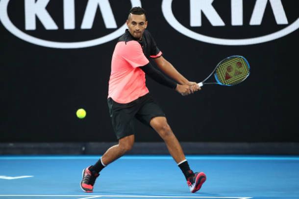 Kyrgios in action today (Getty/Clive Brunskill)