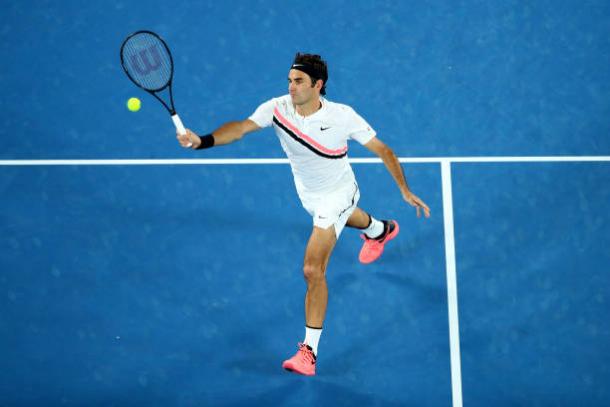 Federer in action during the match (Getty/Cameron Spencer)