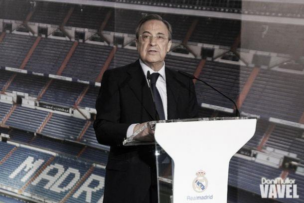 Florentino Pérez en la sala de presentaciones del Real Madrid | Foto: VAVEL