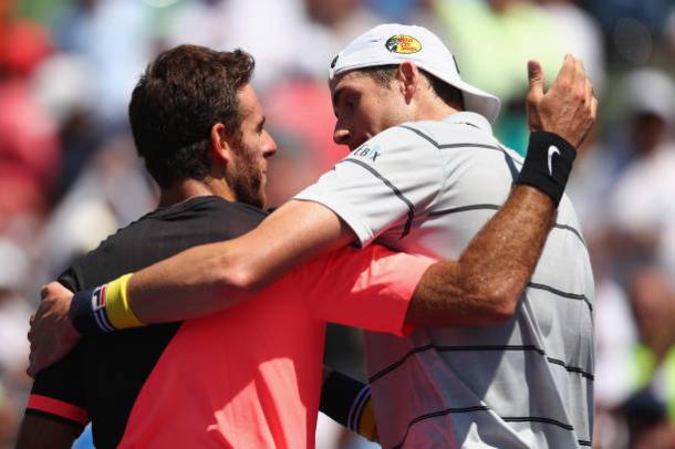 Del Potro and Isner greet each other following their semifinal encounter (Getty Images Sport/Clive Brunskill)