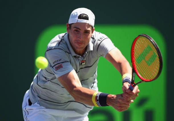 Isner in action during the match (Getty Images Sport/Clive Brunskill)