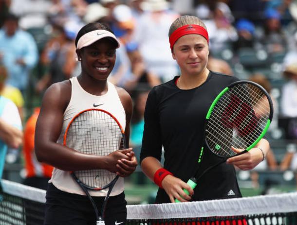 Stephens and Ostapenko before the final (Getty Images Sport/Clive Brunskill)