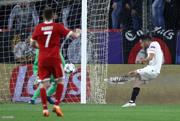 Pablo Sarabia scoring the opening goal. | Photo: Adam Pretty/Getty Images.