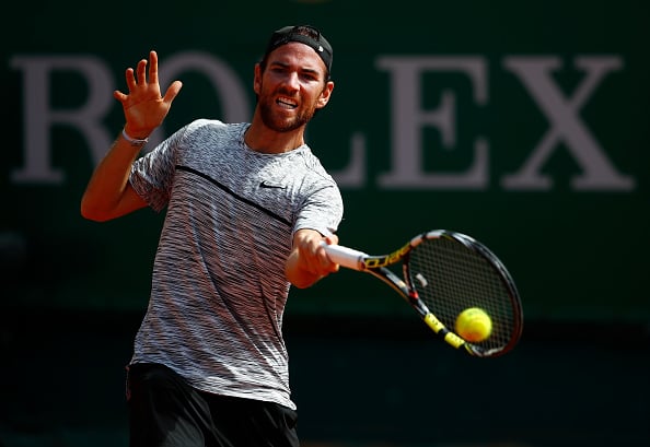 Adrian Mannarino strikes a forehand shot en-route to claiming the second set (Photo: Julian Finney/Getty Images)