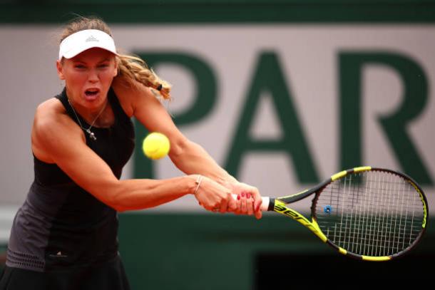 Wozniacki in action during her victory over Collins (Getty/Clive Brunskill)