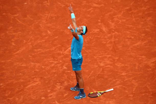 Nadal celebrates winning his 11th French Open title (Getty/Cameron Spencer)