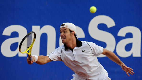 Richard Gasquet slides into a forehand at the Barcelona Open Banc Sabadell/Getty Images