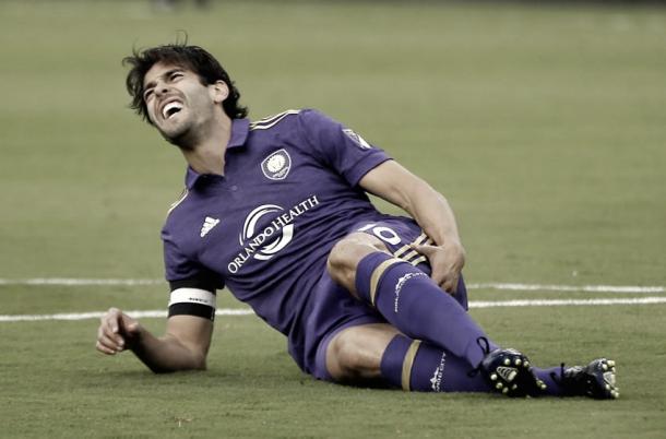 Kaka goes down with an injury in the last NYCFC vs Orlando meeting. | Photo: Reinhold Matay-USA TODAY Sports