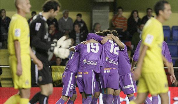 Celebración de uno de los goles en la única victoria pucelana | Real Valladolid