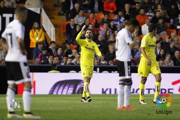 Adrián celebrando su gol ante el Valencia | Foto: lpf.es